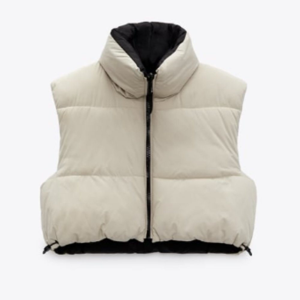 Zara Reversible Puffer Gilet/Vest in Black/Sand NWT in S/M